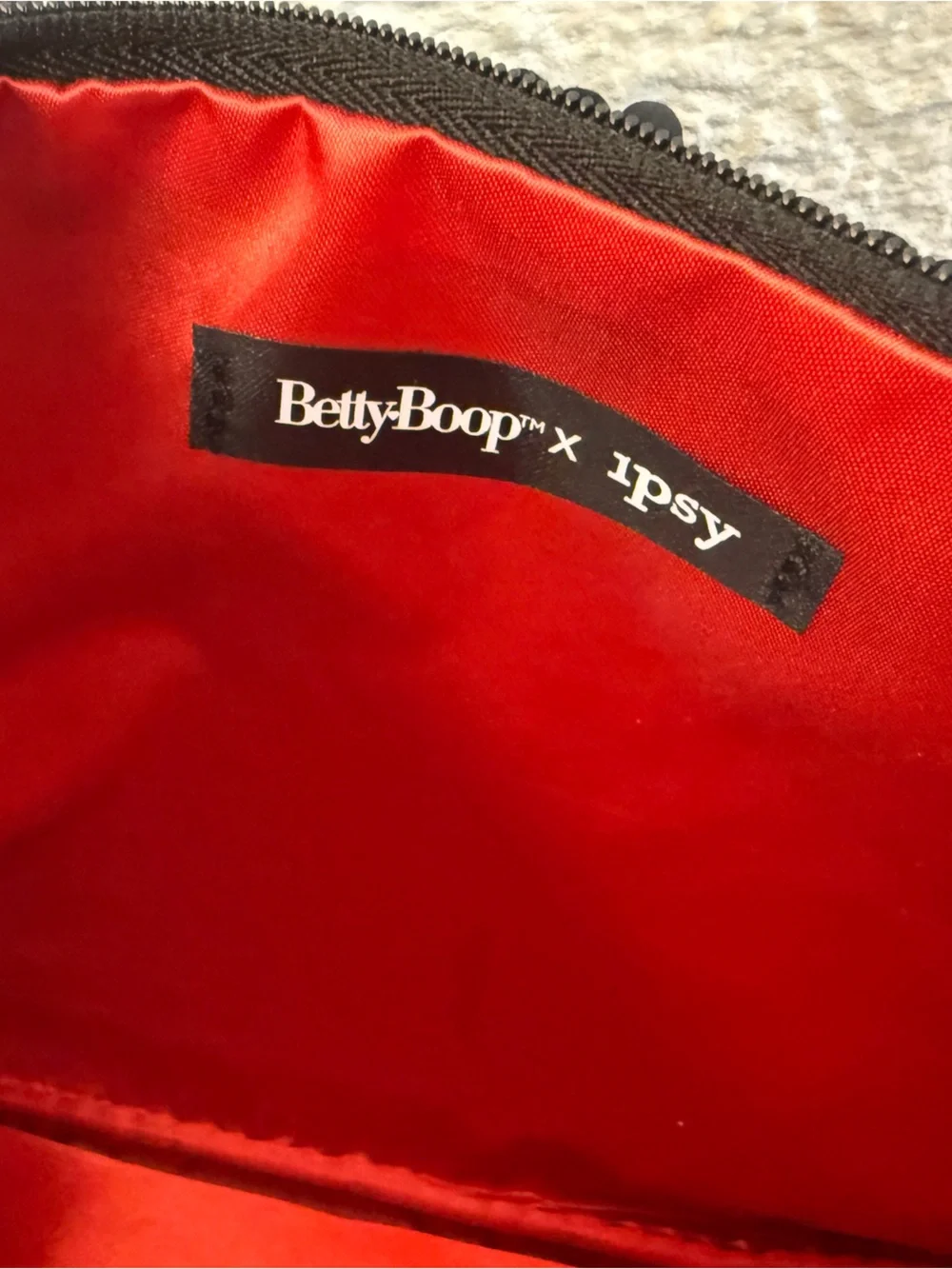 IPSY x Betty Boop Sequin Cosmetic Bag Clutch Limited Edition Black and Red